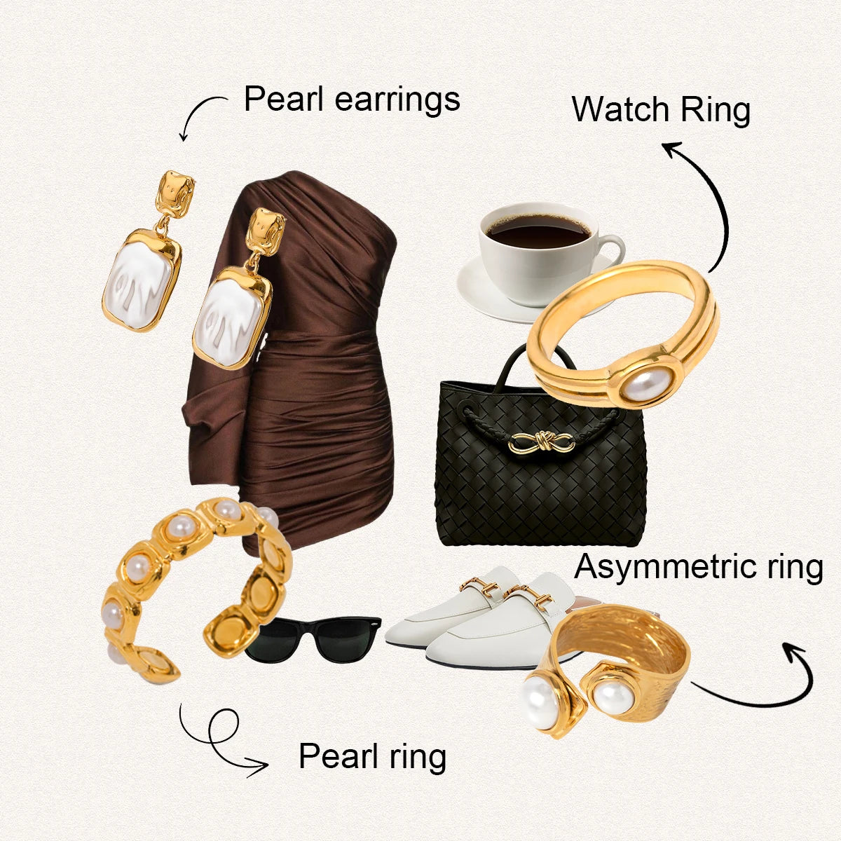 2025 French Retro Classic Pearl Series Earrings Ring Set 18K Gold-plated Stainless Steel Waterproof Girls Jewelry