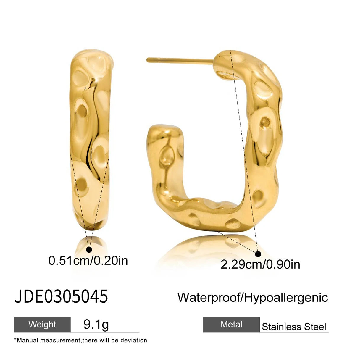 2025 Minimalist Classic 18K Gold Color Plated Wave Hammer Texture C-Shaped Earrings Hypoallergenic Stainless Steel Women Jewelry