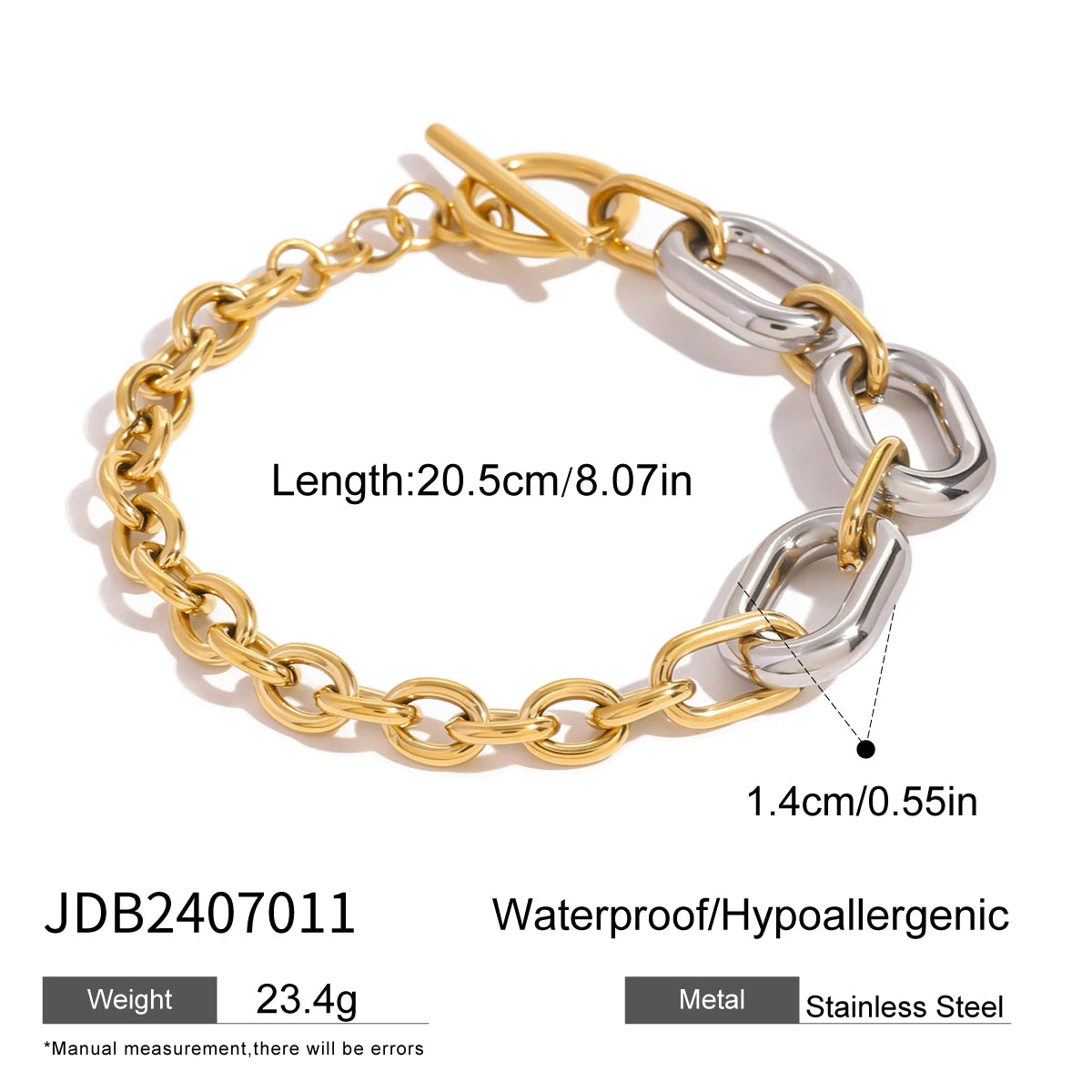 18K PVD Plated Stainless Steel Matching Color cross chain QT buckle bracelet waterproof asual sporty Jewelry