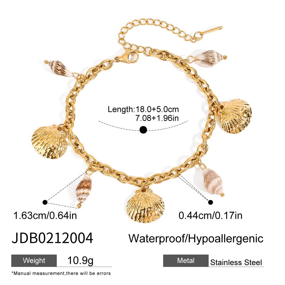 2025 Ocean Style Charm Bracelet Gold Plated Stainless Steel Conch Starfish Pendant Chunky Chain Hypoallergenic Beach Bracelet