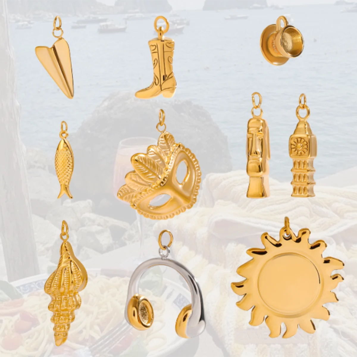 2025 Ocean Style Starfish Shell Building DIY Pendant Accessories 18K Gold-plated Stainless Steel Necklace Bracelet Accessories
