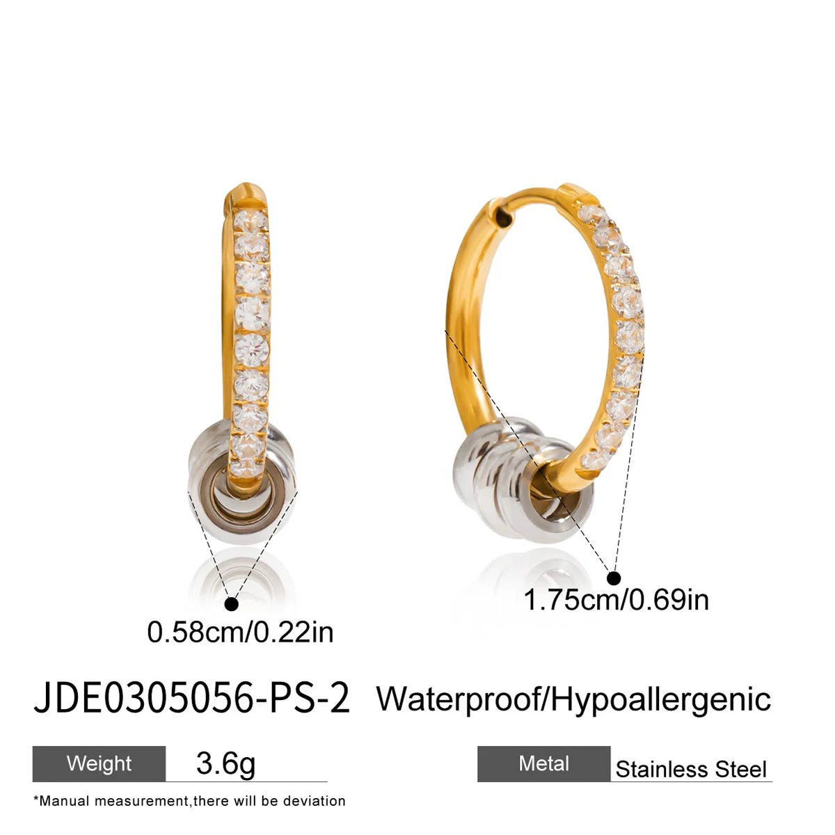 2025 Daily Simple Rhinestone Circle Earrings 18K Gold-plated Stainless Steel Removable Ring Waterproof Girl's Jewelry