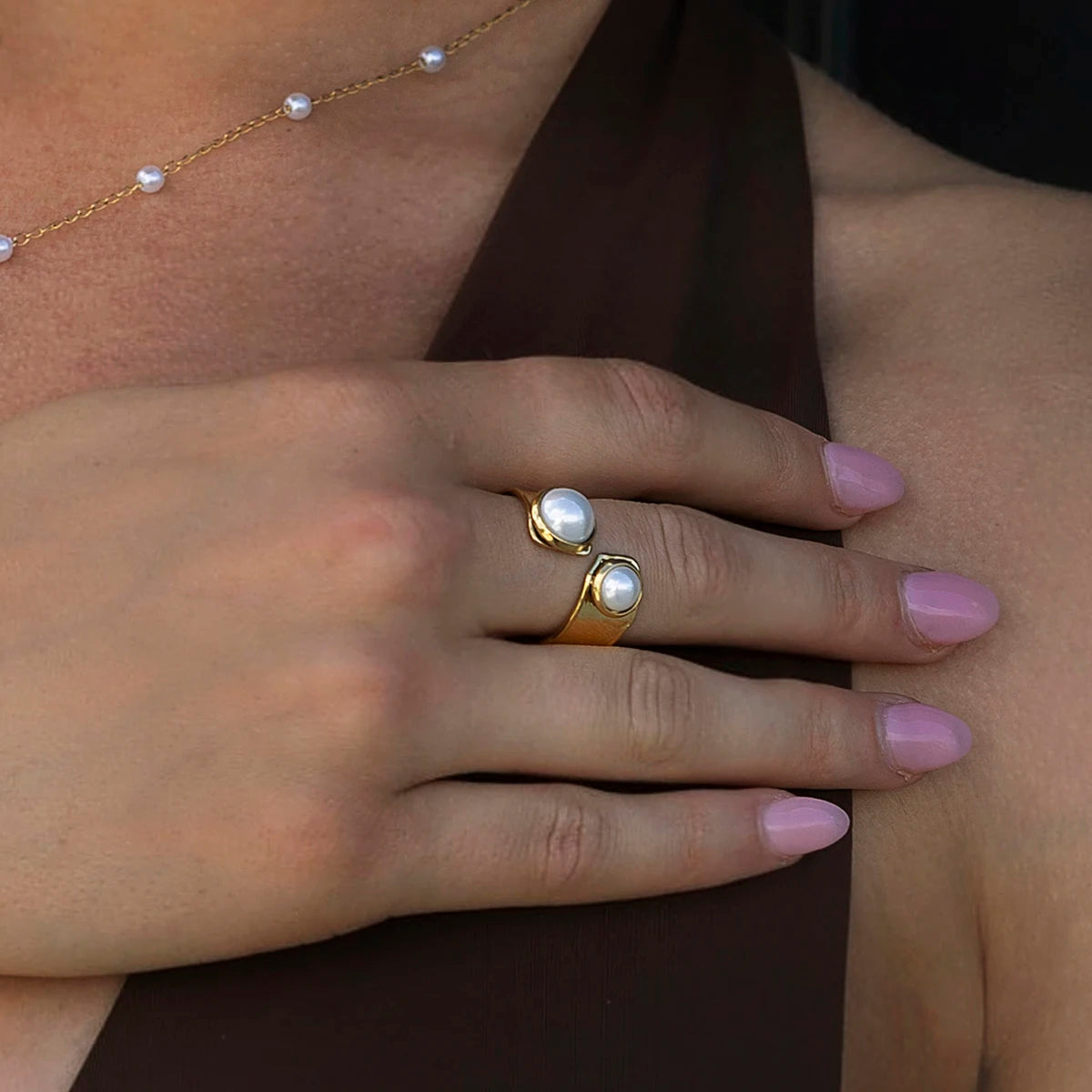 2025 French Retro Classic Pearl Series Earrings Ring Set 18K Gold-plated Stainless Steel Waterproof Girls Jewelry