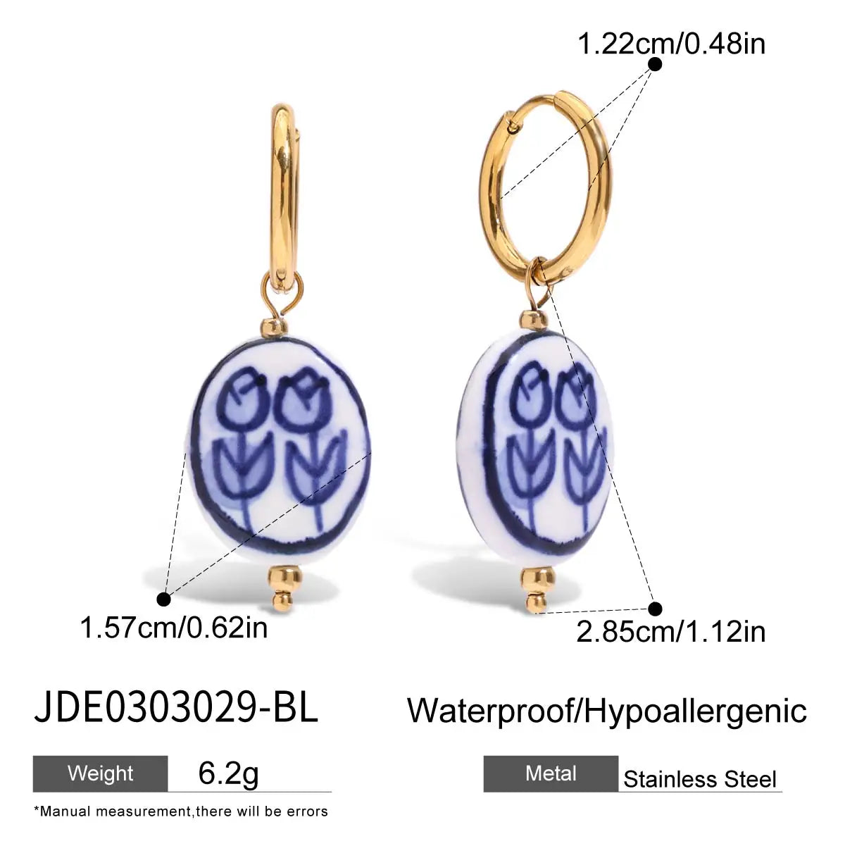 2025 Women's Cute Colorful Ceramic Flower Pendant Earrings 18K Gold-plated Stainless Steel Ear Buckles Waterproof Daily Jewelry