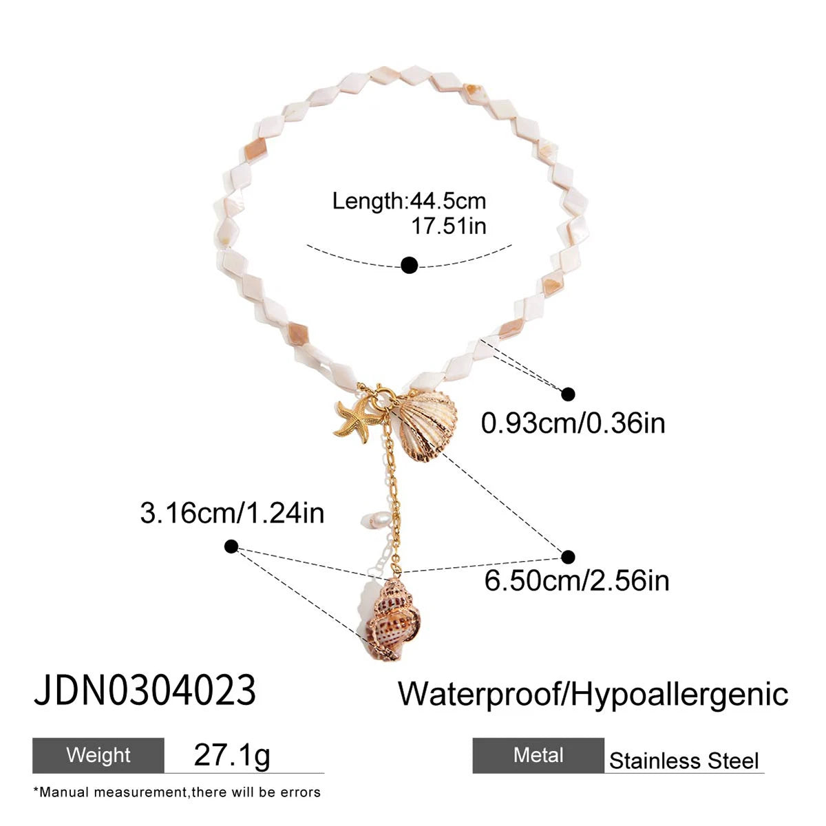 2025 Ocean Holiday Style Conch Shell Pendant Y Chain Necklace 18K Gold-plated Stainless Steel Lozenge Shell Necklace for Holiday
