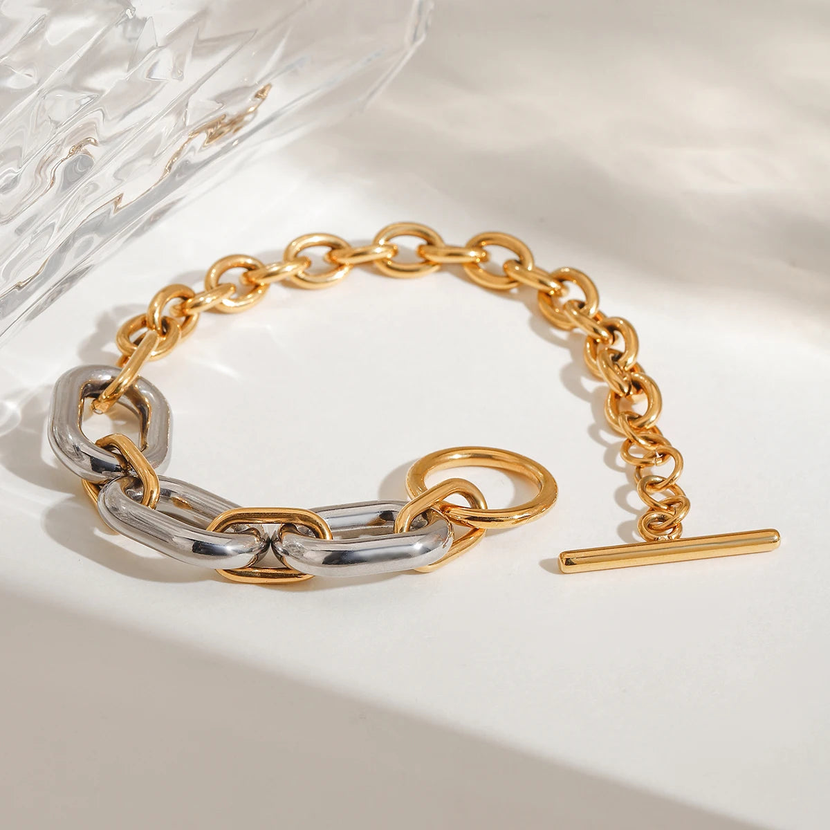 18K PVD Plated Stainless Steel Matching Color cross chain QT buckle bracelet waterproof asual sporty Jewelry