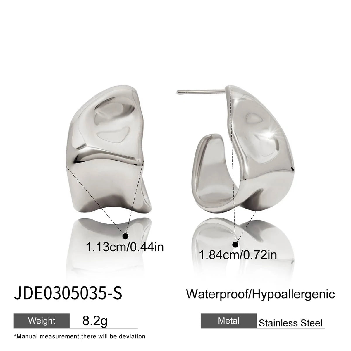 2025 Minimalist Classic 18K Gold Color Plated Wave Hammer Texture C-Shaped Earrings Hypoallergenic Stainless Steel Women Jewelry
