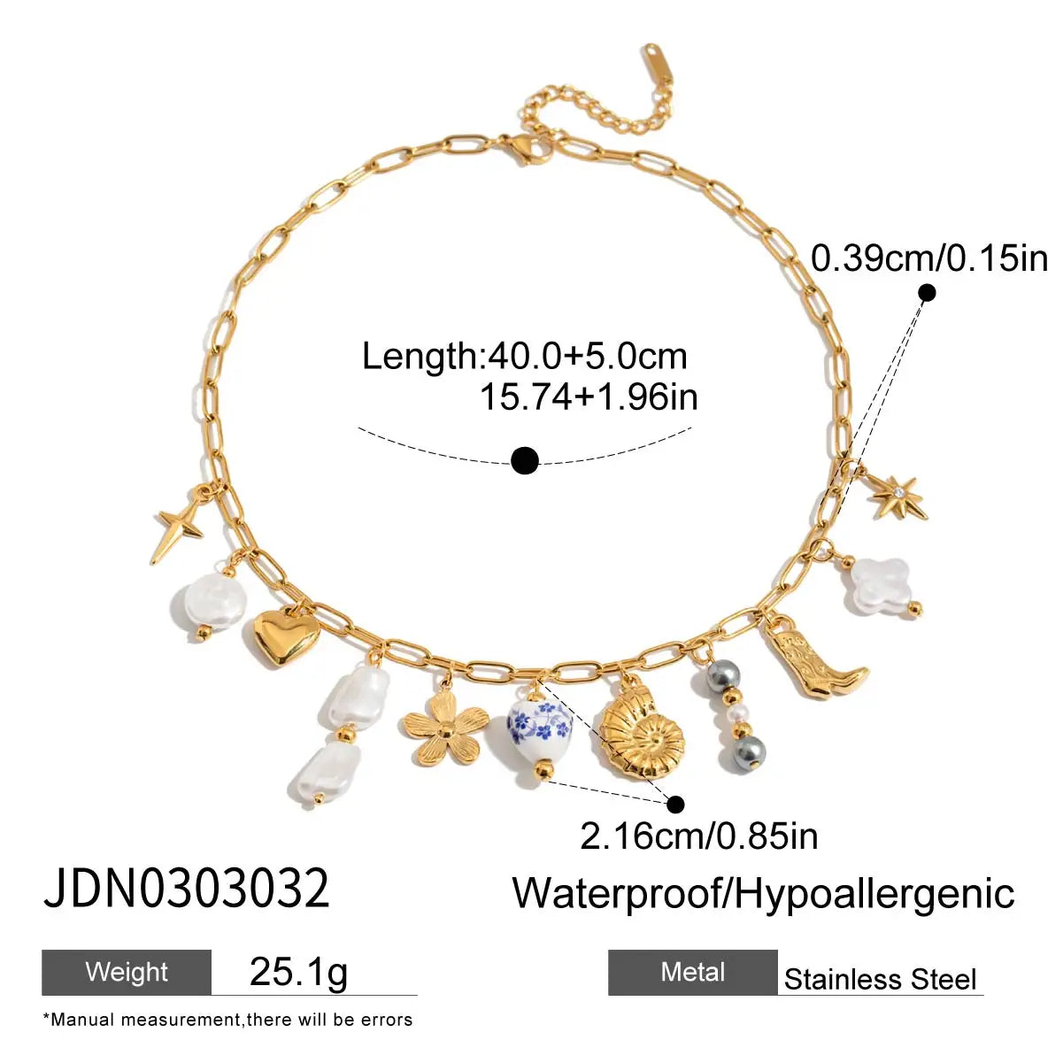 2025 Bohemian Style Multi-pendant Marine Element Shell Necklace 18K Gold-plated Stainless Steel Trend Jewelry can be Stacked