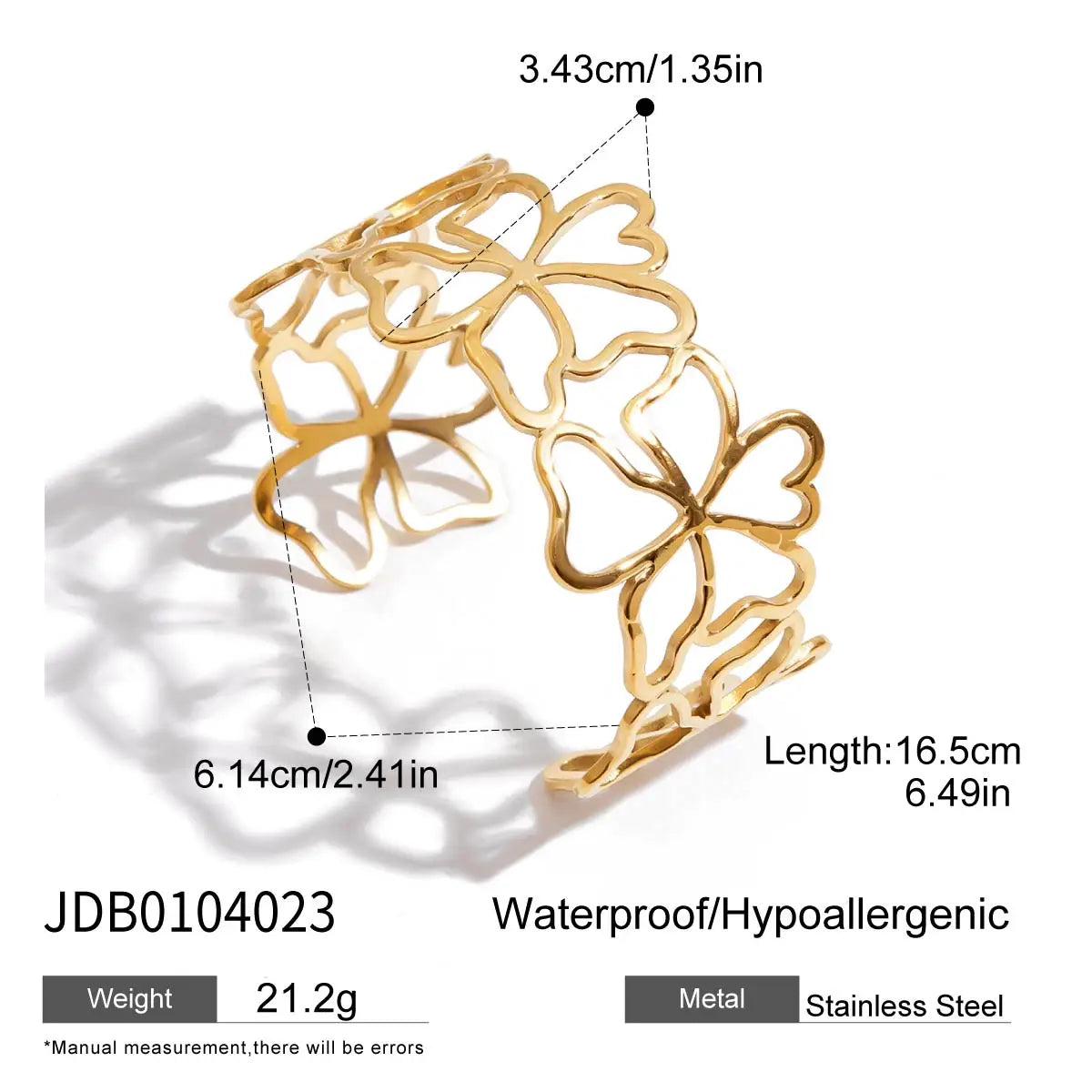 2025 Fashion Trend Women's Hammer Pattern Wide Open Bracelet 18K Gold-plated Stainless Steel Waterproof Jewelry for Party