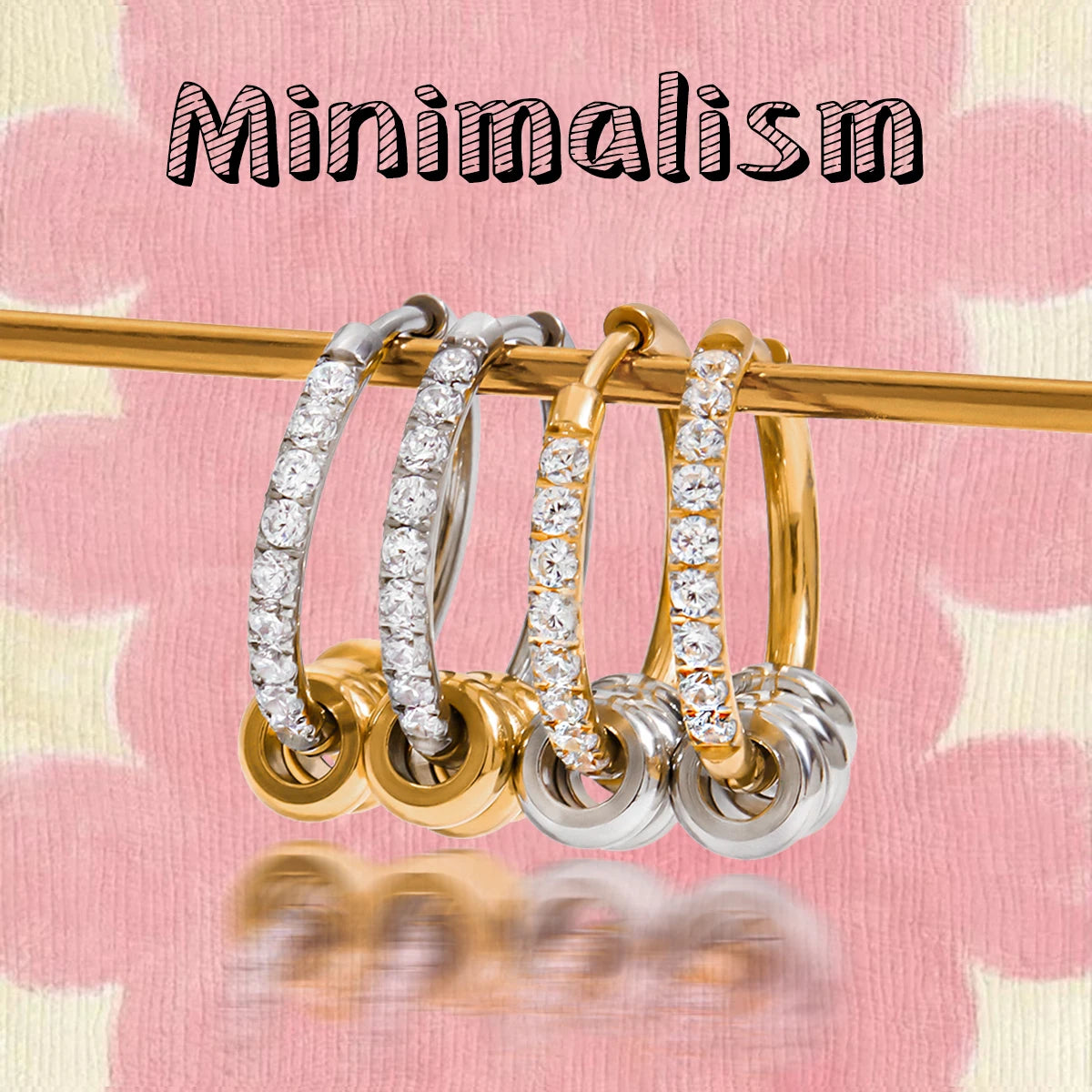 2025 Daily Simple Rhinestone Circle Earrings 18K Gold-plated Stainless Steel Removable Ring Waterproof Girl's Jewelry