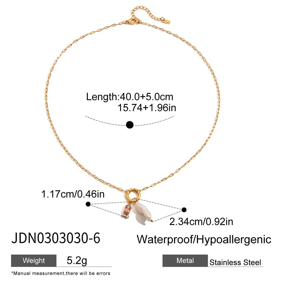 2025 Women's Simple DIY Freshwater Pearl Colored Zircon Pendant Necklace Birthstone 18K Gold-plated Stainless Steel Jewelry