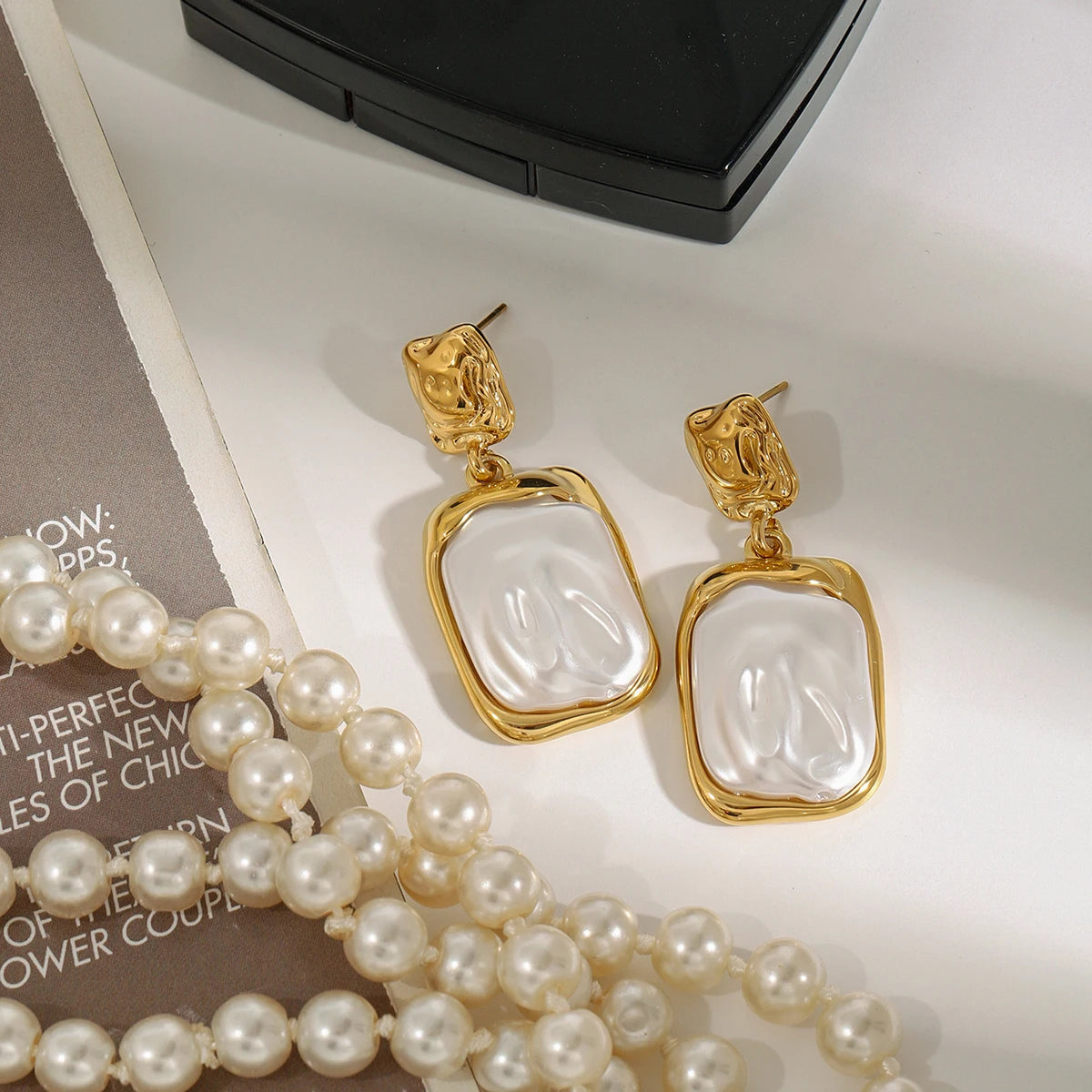 2025 French Retro Classic Pearl Series Earrings Ring Set 18K Gold-plated Stainless Steel Waterproof Girls Jewelry