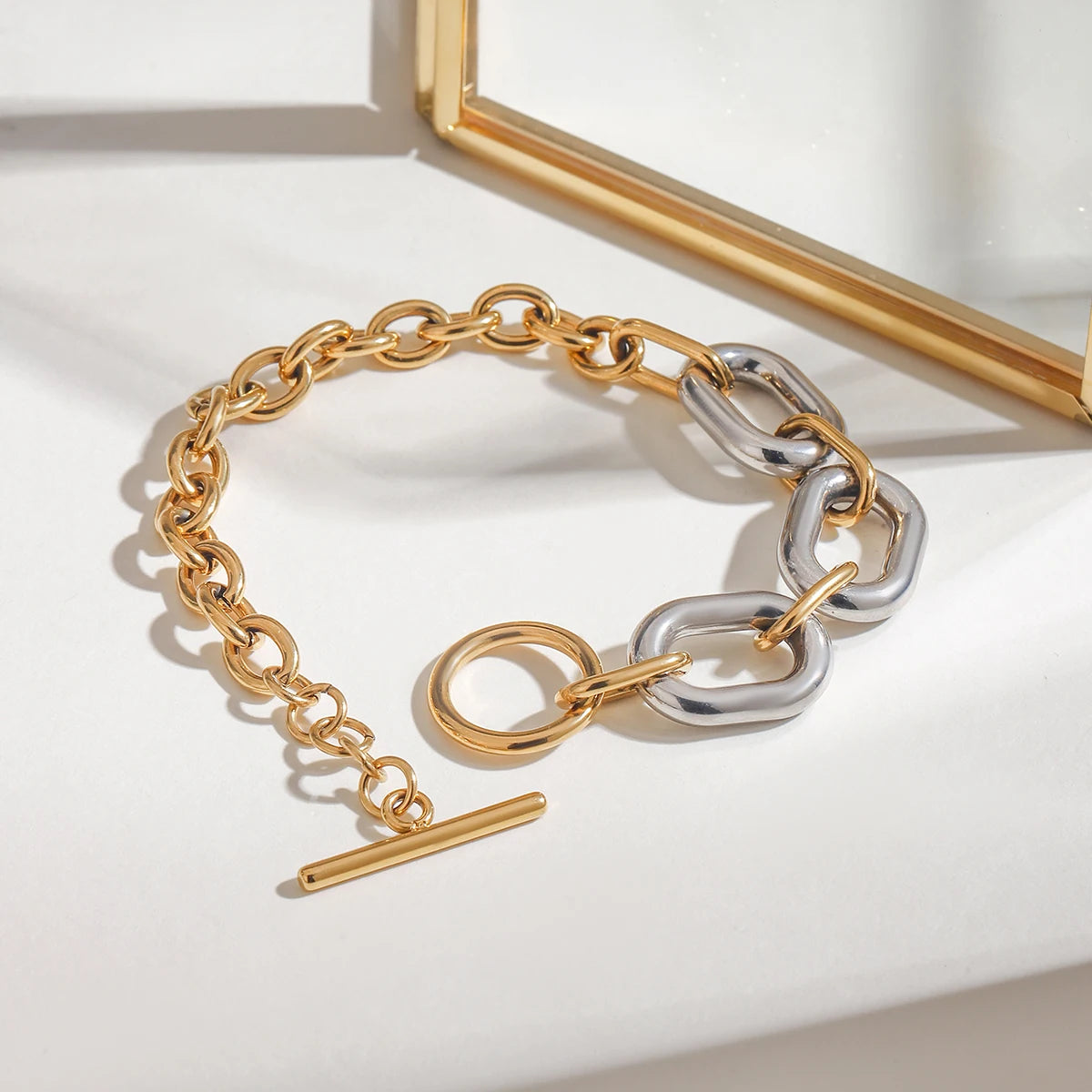 18K PVD Plated Stainless Steel Matching Color cross chain QT buckle bracelet waterproof asual sporty Jewelry