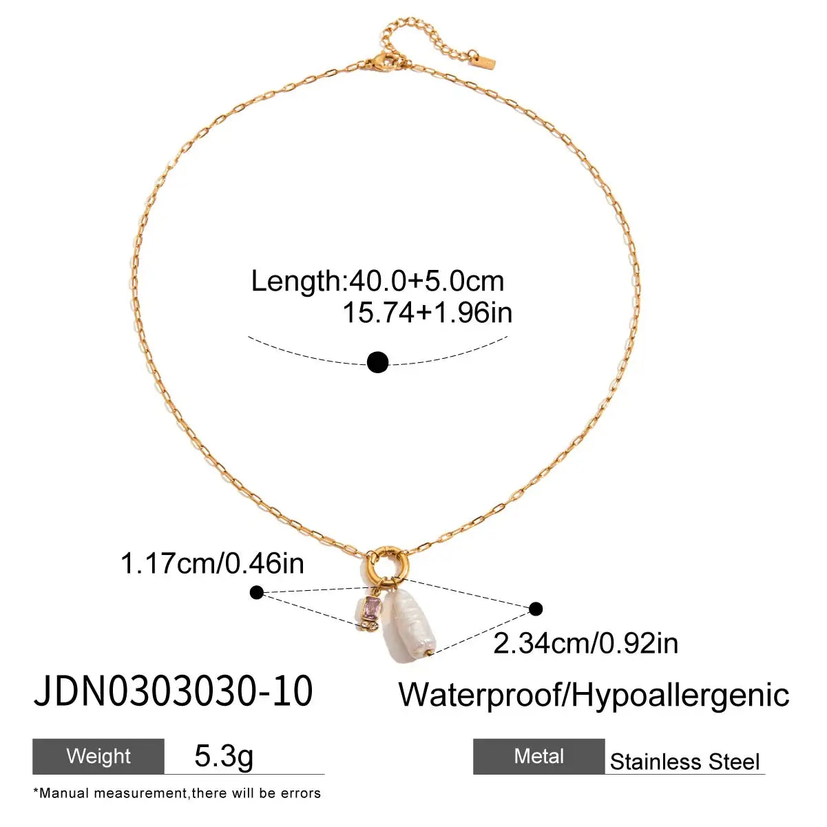 2025 Women's Simple DIY Freshwater Pearl Colored Zircon Pendant Necklace Birthstone 18K Gold-plated Stainless Steel Jewelry