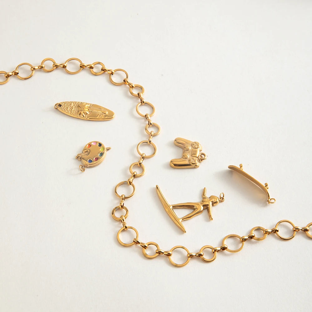 2025 Geometric Circles Stainless Steel Handmade Chains Necklace 18K Gold-plated Stackable Women's Necklace Waterproof