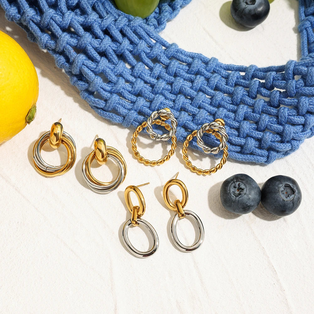 2025 Daily All-match Women's Color Matching Geometric Hoop Earrings 18K Gold-plated Stainless Steel Trendy Waterproof Jewelry