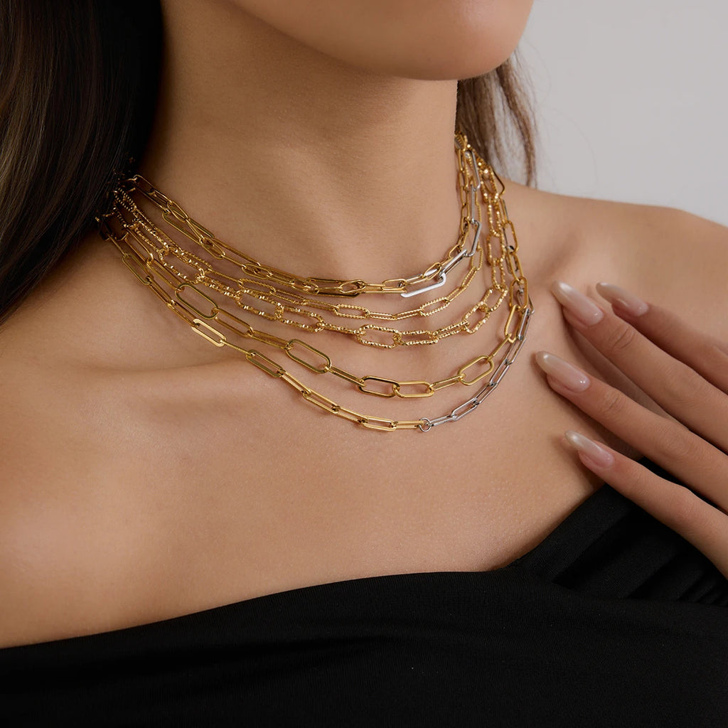 2025 Daily Simplicity Chain Necklace 18K Gold-plated Stainless Steel Stackable Necklace Charm Bicolor Necklace