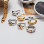 2025 Fashionable Versatile Women's Stainless Steel Ring 18K Gold-plated Two-tone Simple Daily Waterproof Jewelry