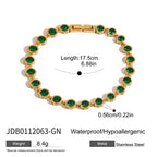 2025 Women's Fashion Trend Green Zircon Tennis Chain Bracelet 18K Gold-plated Stainless Steel All-match Jewelry for Daily Party