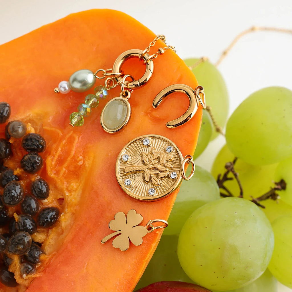 2025 Women's Fashion DIY Multi-Charm Pendant Necklace 18K Gold Plated Stainless Steel Chain Waterproof Jewelry for Daily Wear