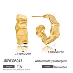 2025 Minimalist Classic 18K Gold Color Plated Wave Hammer Texture C-Shaped Earrings Hypoallergenic Stainless Steel Women Jewelry