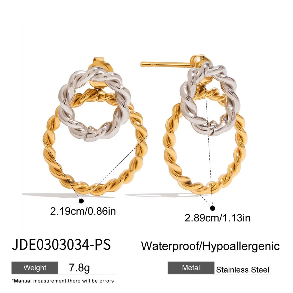 2025 Daily All-match Women's Color Matching Geometric Hoop Earrings 18K Gold-plated Stainless Steel Trendy Waterproof Jewelry