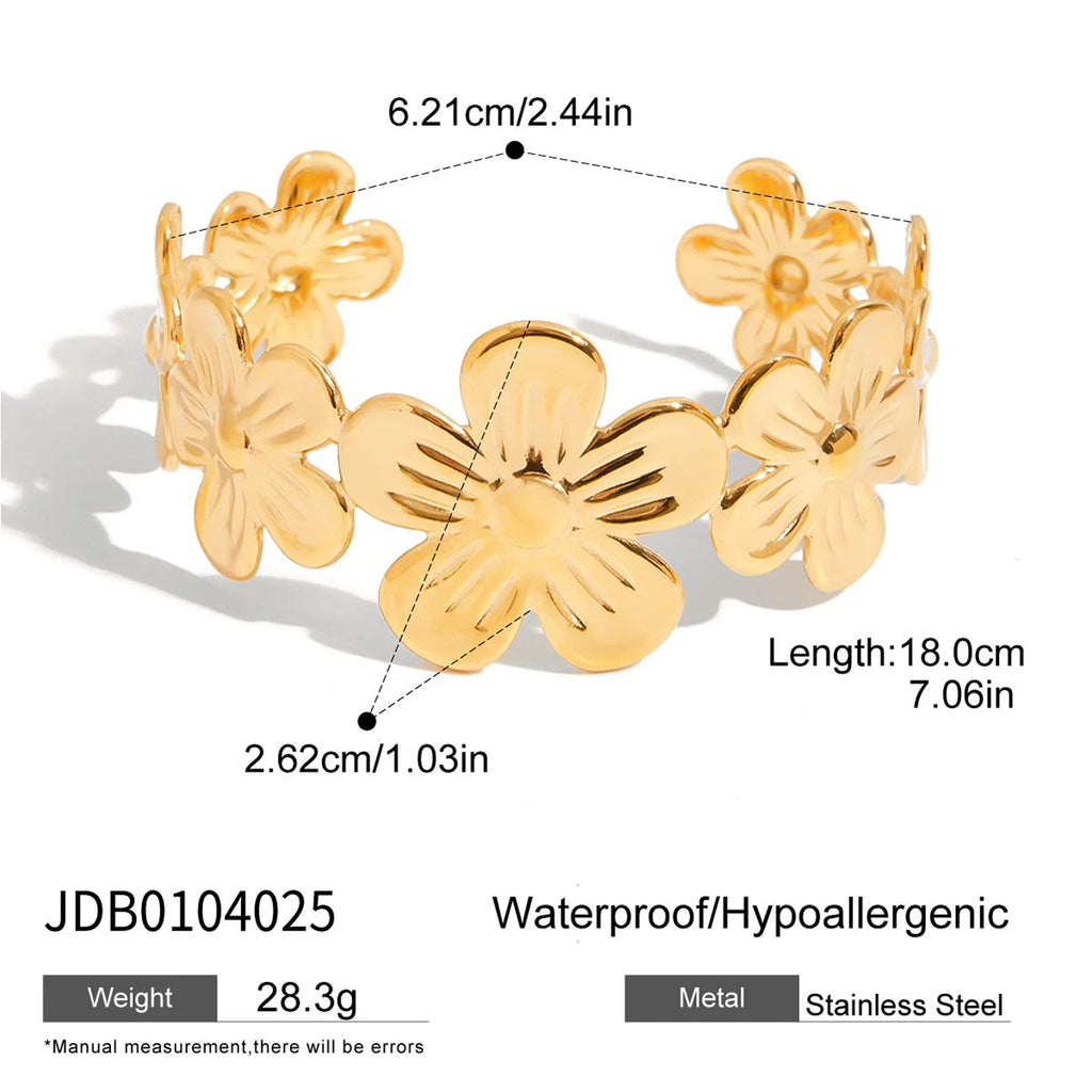 2025 Fashion Trend Women's Hammer Pattern Wide Open Bracelet 18K Gold-plated Stainless Steel Waterproof Jewelry for Party