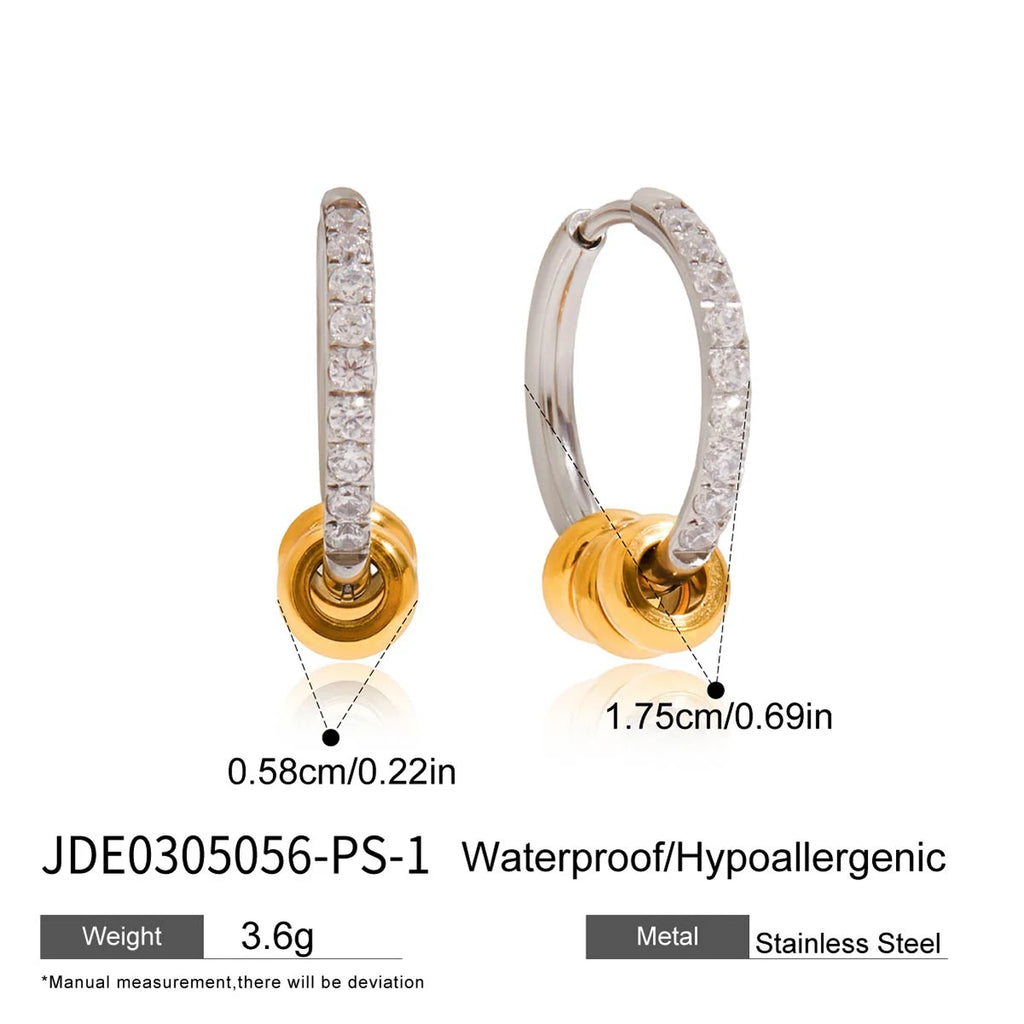 2025 Daily Simple Rhinestone Circle Earrings 18K Gold-plated Stainless Steel Removable Ring Waterproof Girl's Jewelry