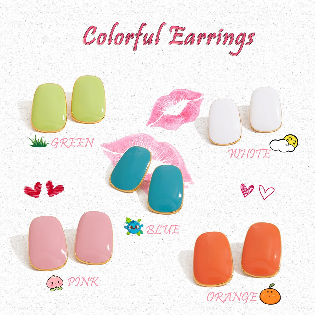 2025 Summer Colorful Geometric Square Oil Drop Earrings 18K Gold-plated Stainless Steel Women's Trendy Jewelry for Daily Holiday