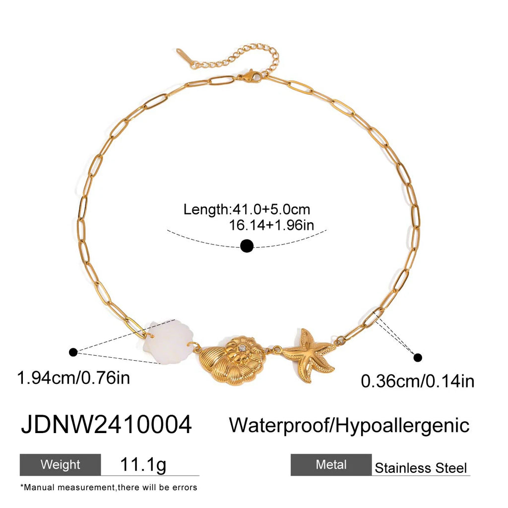 2025 Bohemian Style Multi-pendant Marine Element Shell Necklace 18K Gold-plated Stainless Steel Trend Jewelry can be Stacked