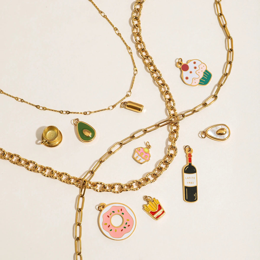 2025 Colored Oil Drop Gourmet Series Stainless Steel Pendant Accessories 18K Gold-plated Waterproof DIY Accessories