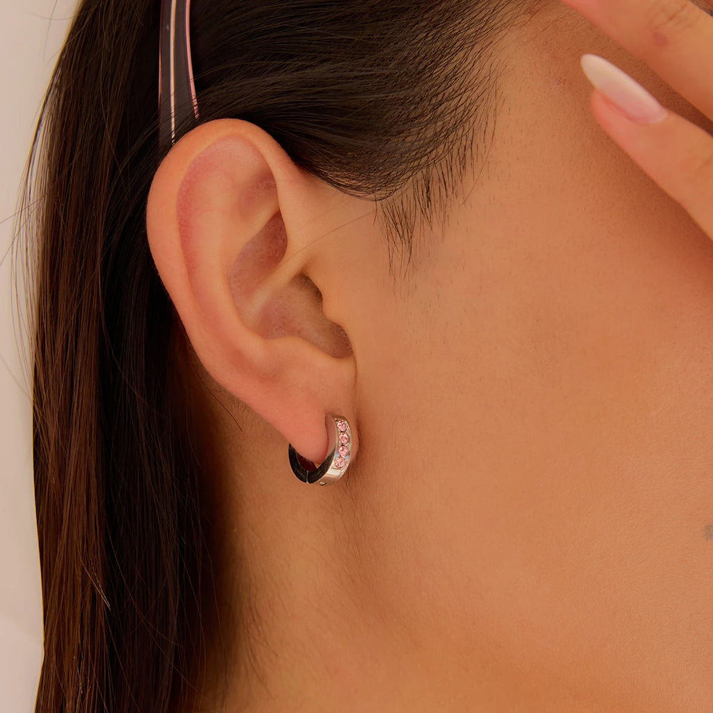 2025 Women's Cute Sweet Pink Zircon Stainless Steel Earrings Steel Color Can be Worn Daily or as a Gift