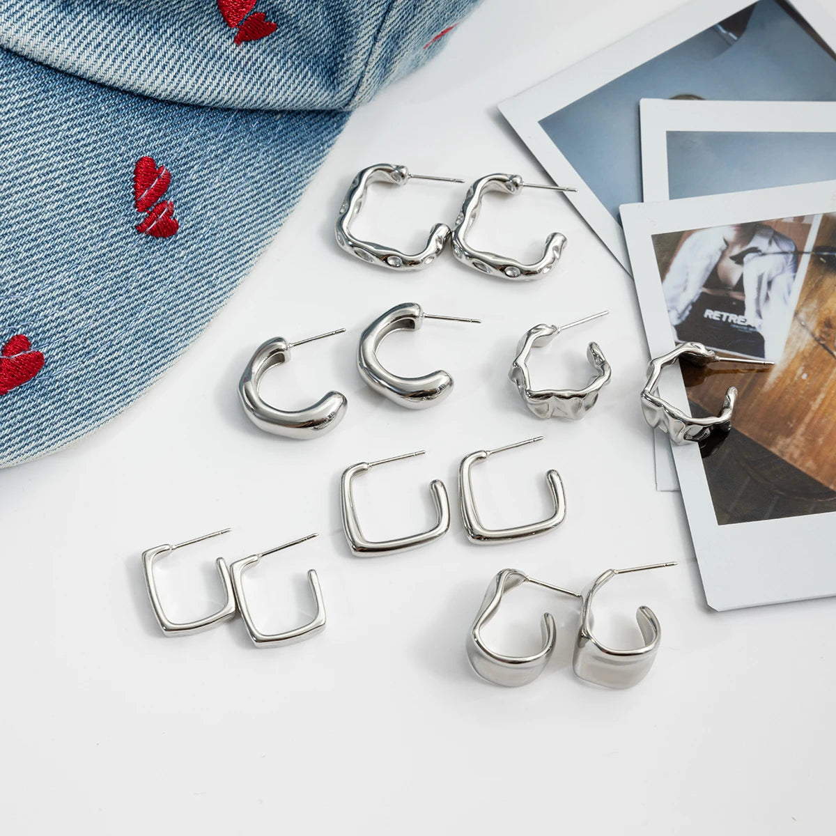 2025 Minimalist Classic 18K Gold Color Plated Wave Hammer Texture C-Shaped Earrings Hypoallergenic Stainless Steel Women Jewelry