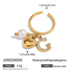 2025 Fashion Personality Girl's Pearl Heart Letter Multi-pendant Open Ring 18K Gold-plated Stainless Steel Waterproof Jewelry