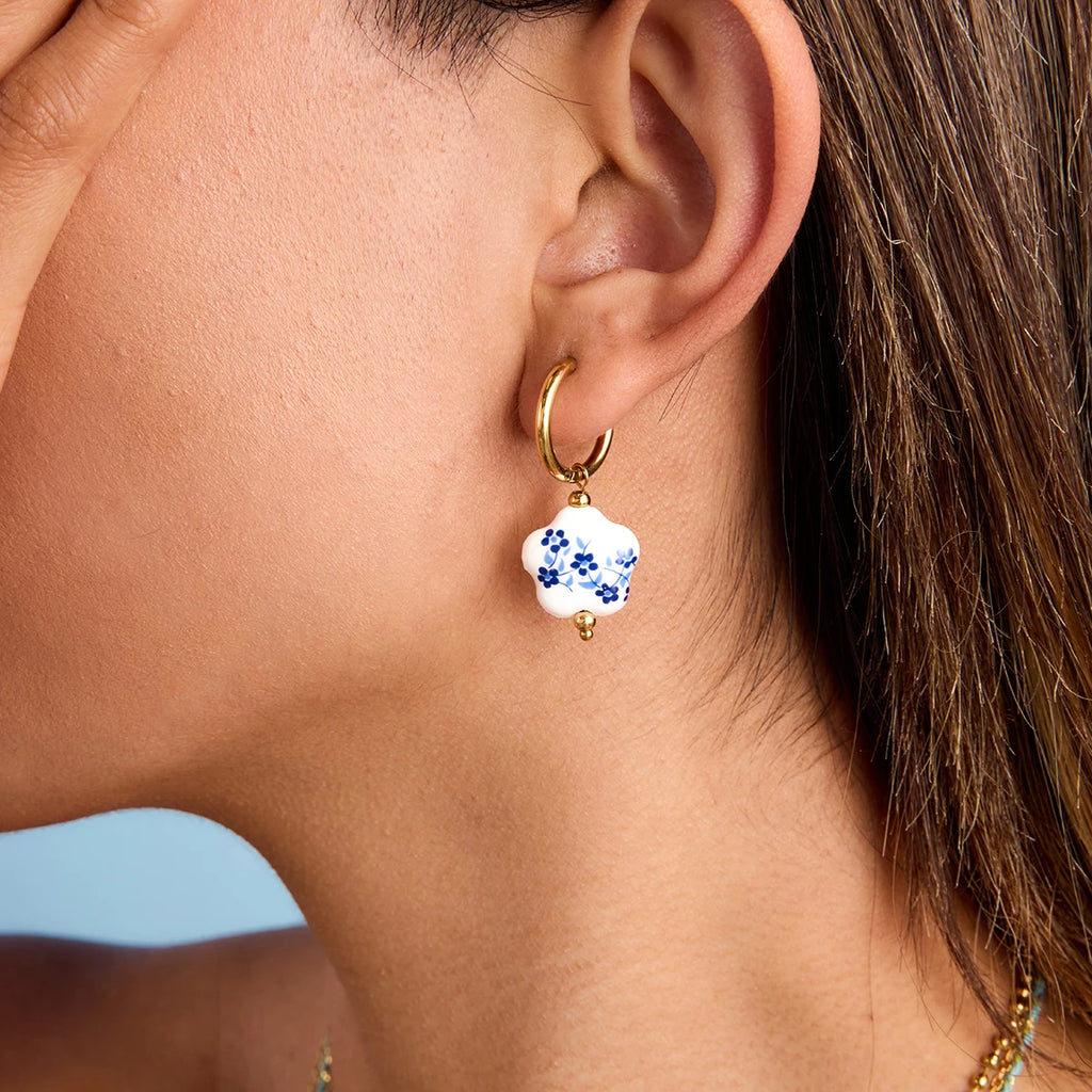 2025 Women's Cute Colorful Ceramic Flower Pendant Earrings 18K Gold-plated Stainless Steel Ear Buckles Waterproof Daily Jewelry