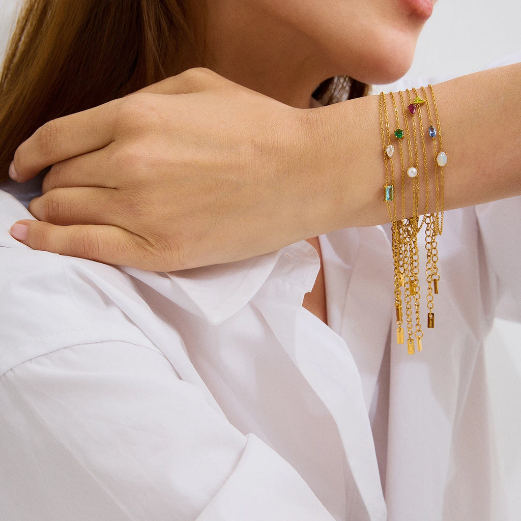 2025 Minimalism Birthstone Women's Chain Bracelet December Exquisite 18K Gold-plated Stainless Steel Waterproof Bracelet