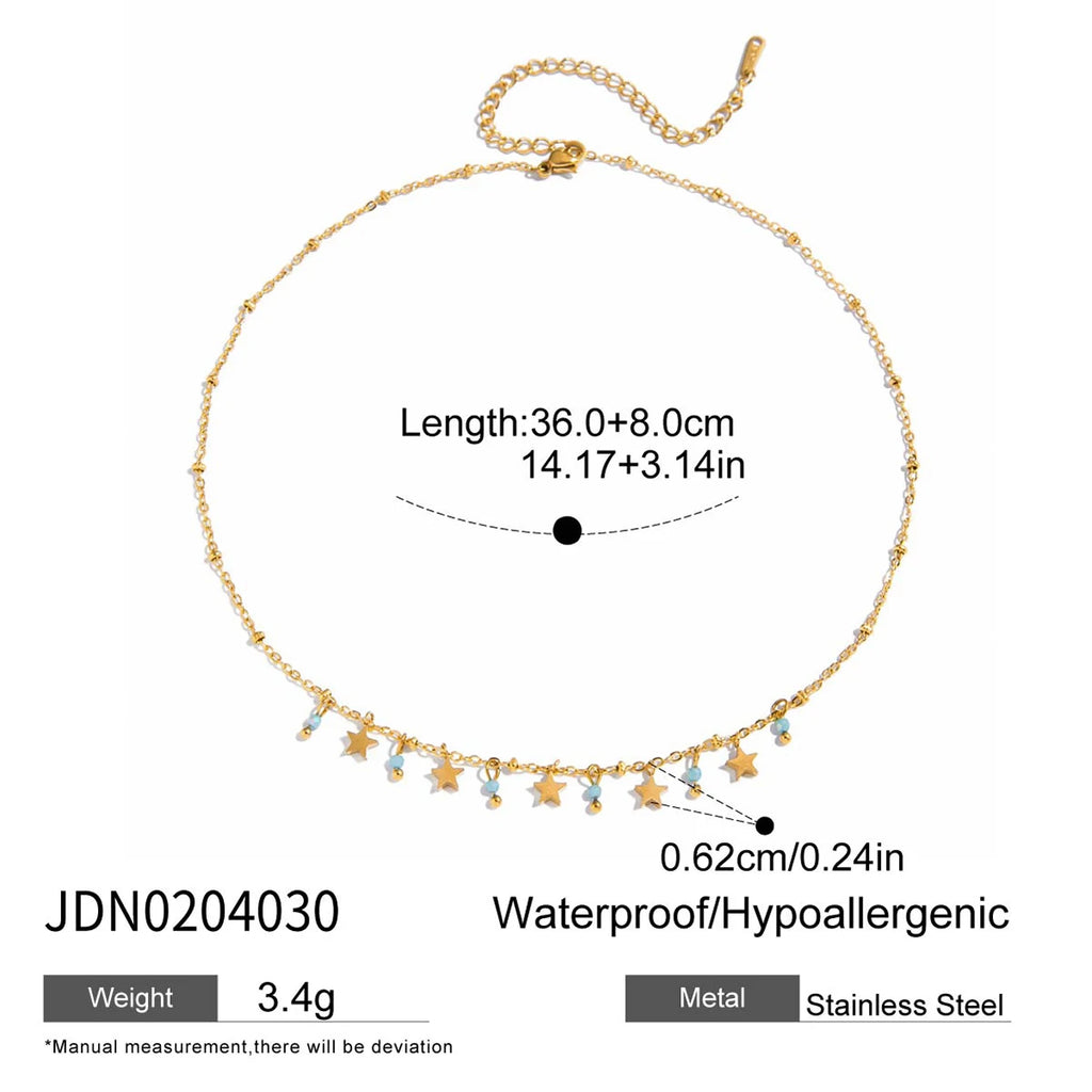 2025 Sweet Women's Colorful Crystal Multi-pendant Necklace 18K Gold-plated Stainless Steel Heart Star Pendant Waterproof Jewelry