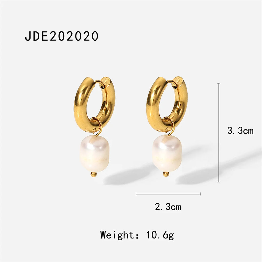 2025 Daily Elegant Ladies Freshwater Pearl Pendant Earrings 18K Gold-plated Stainless Steel All-match Fashion Jewelry