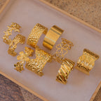 2025 Fashion Trend Women's Hammer Pattern Wide Open Bracelet 18K Gold-plated Stainless Steel Waterproof Jewelry for Party