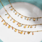 2025 Sweet Women's Colorful Crystal Multi-pendant Necklace 18K Gold-plated Stainless Steel Heart Star Pendant Waterproof Jewelry