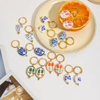 2025 Women's Cute Colorful Ceramic Flower Pendant Earrings 18K Gold-plated Stainless Steel Ear Buckles Waterproof Daily Jewelry