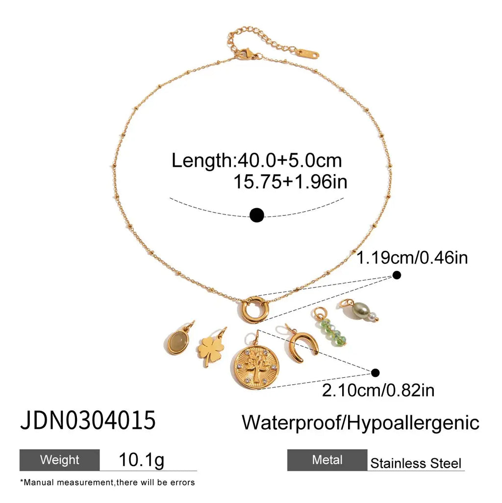 2025 Women's Fashion DIY Multi-Charm Pendant Necklace 18K Gold Plated Stainless Steel Chain Waterproof Jewelry for Daily Wear