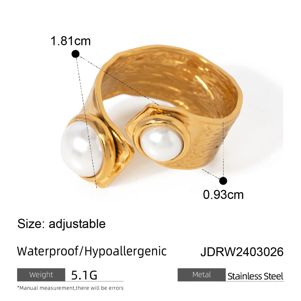 2025 French Retro Classic Pearl Series Earrings Ring Set 18K Gold-plated Stainless Steel Waterproof Girls Jewelry
