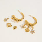 2025 Fashionable Women's C-shaped Earrings 18K Gold-plated Stainless Steel Multi-pendant Earrings can be DIY Pendants Detachable