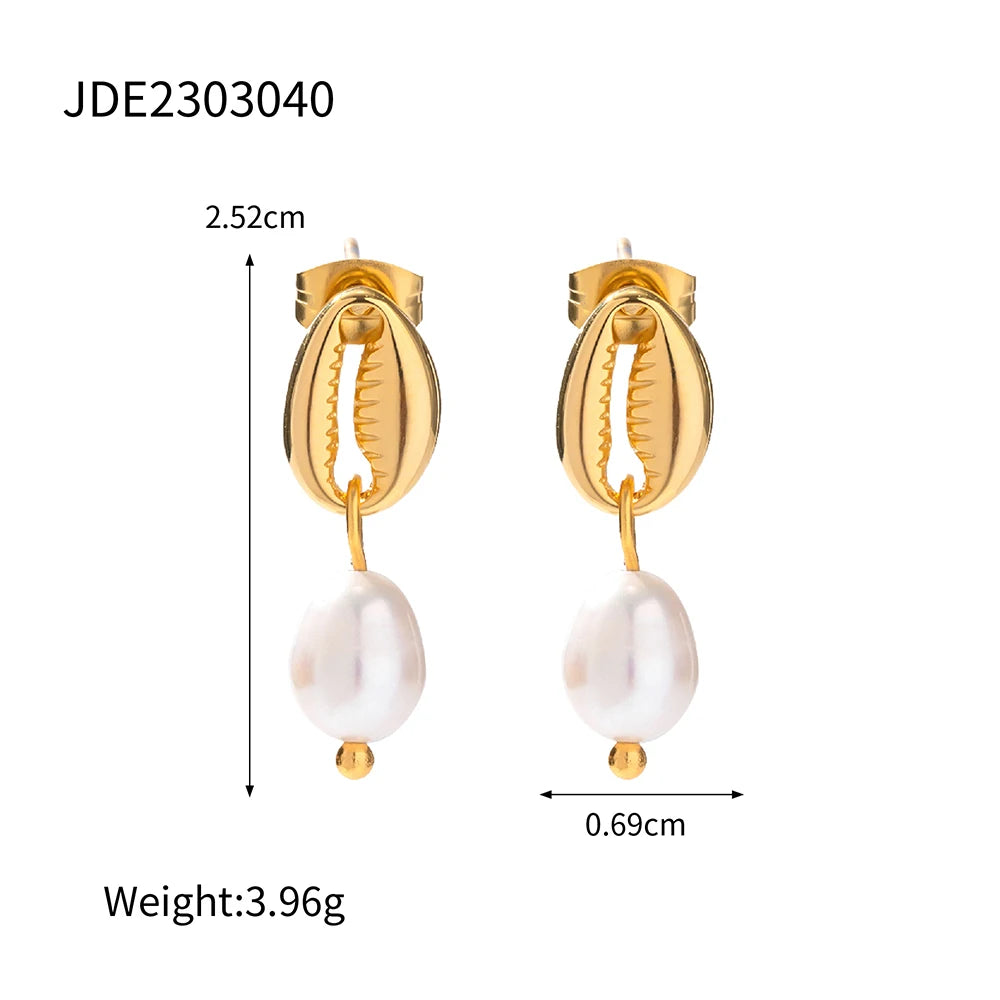 2025 Daily Elegant Ladies Freshwater Pearl Pendant Earrings 18K Gold-plated Stainless Steel All-match Fashion Jewelry