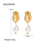2025 Daily Elegant Ladies Freshwater Pearl Pendant Earrings 18K Gold-plated Stainless Steel All-match Fashion Jewelry