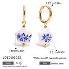 2025 Women's Cute Colorful Ceramic Flower Pendant Earrings 18K Gold-plated Stainless Steel Ear Buckles Waterproof Daily Jewelry