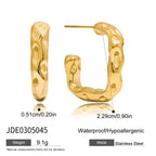 2025 Minimalist Classic 18K Gold Color Plated Wave Hammer Texture C-Shaped Earrings Hypoallergenic Stainless Steel Women Jewelry
