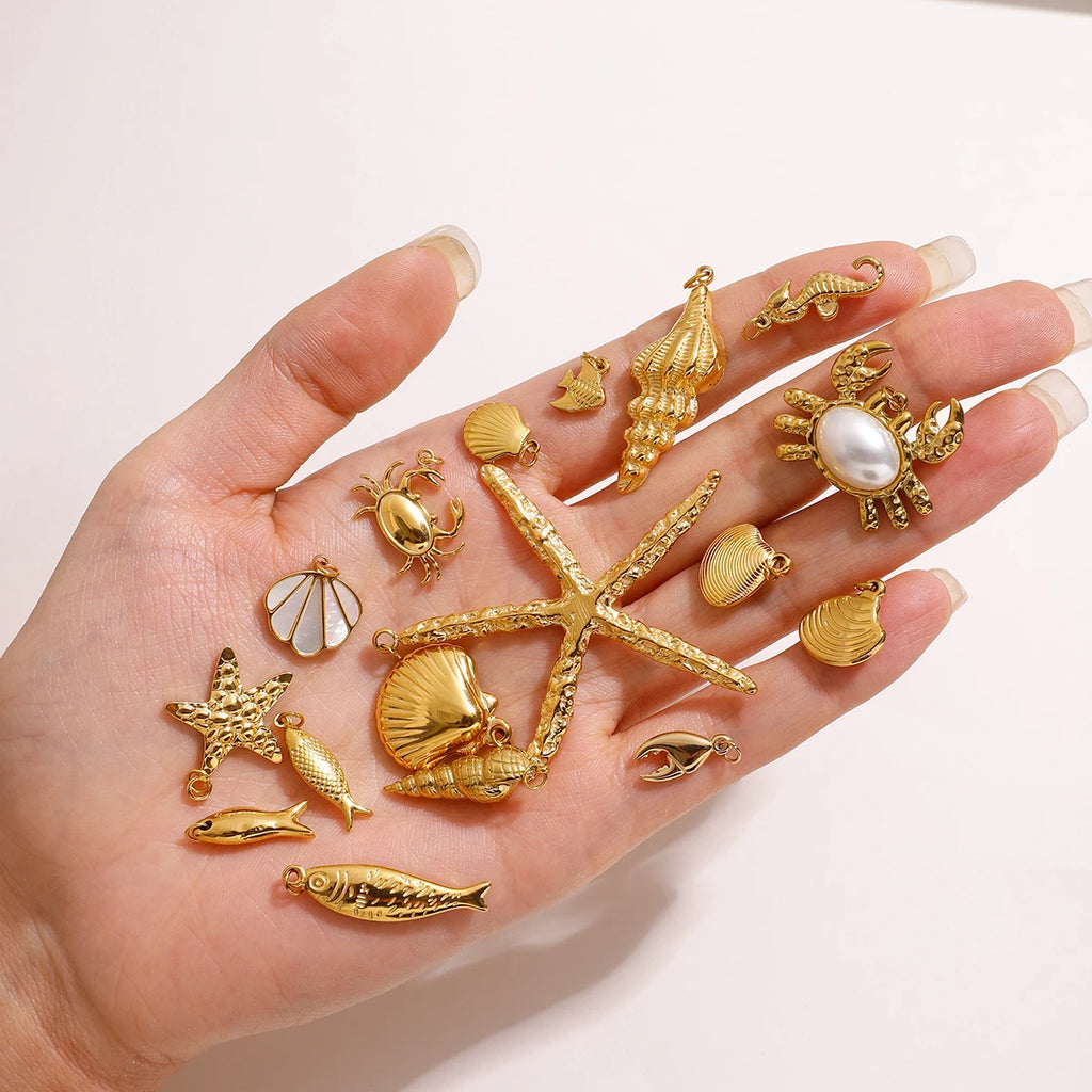 2025 Ocean Style Starfish Shell Building DIY Pendant Accessories 18K Gold-plated Stainless Steel Necklace Bracelet Accessories