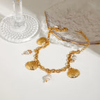 2025 Ocean Style Charm Bracelet Gold Plated Stainless Steel Conch Starfish Pendant Chunky Chain Hypoallergenic Beach Bracelet